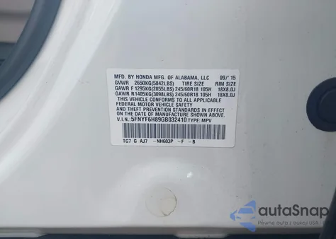 2016 Honda Pilot Ex-L from USA, damaged, VIN 5FNYF6H89GB032410